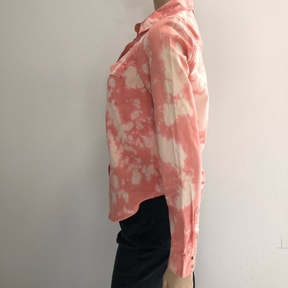 Life in progress button front acid wash long sleeve shirt orange size:S - Picture 9 of 16